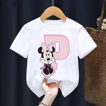 2025 New Minnie Mouse Disney Cartoon Printed Tops Girls Letter Tshirts Kawaii  Cute Children Short Sleeves T-shirt Kids Clothing 1