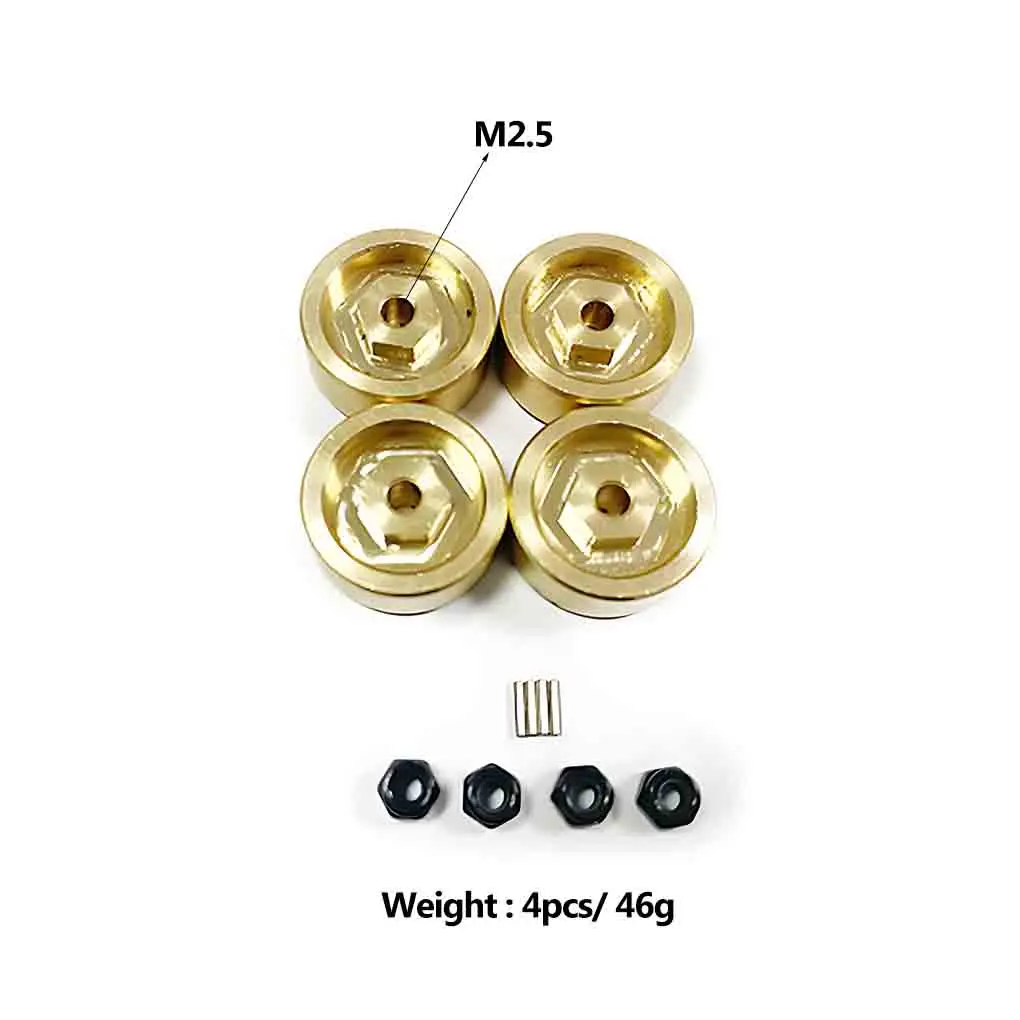 

RCGOFOLLOW 4pcs Yellow Brass Counterweight 46g Wheel Hub Adapter For HOBBYPLUS 1/18 CR-18P Rock Van RC Upgrade Parts