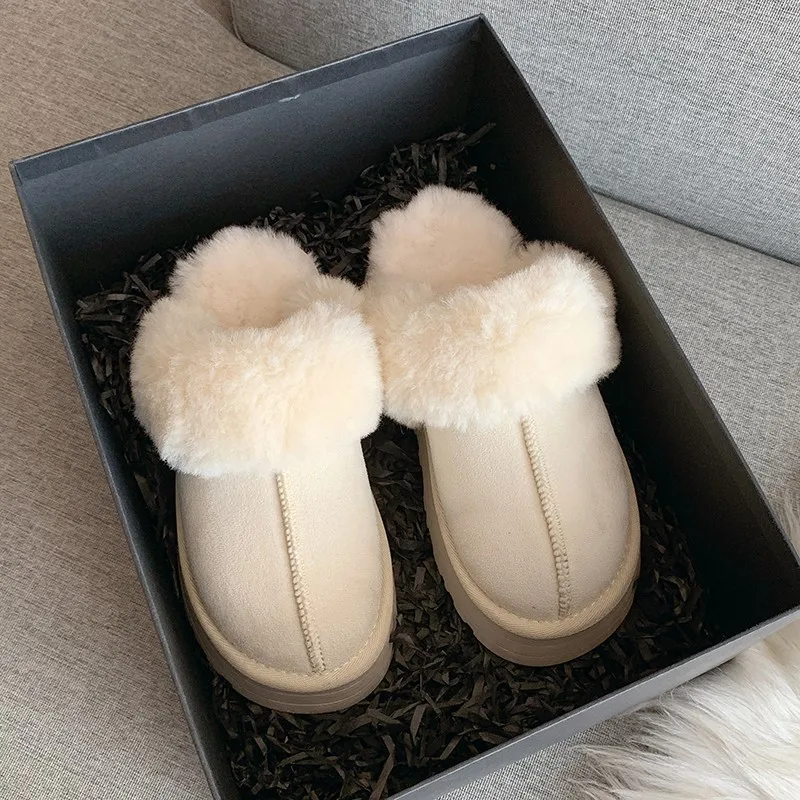 Comwarm Women's Fur House Slippers Indoor Non-slip Thick Sole Fluffy Bedroom Slides Winter Fuzzy Shoes Warm Plush Cotton Slipper 2