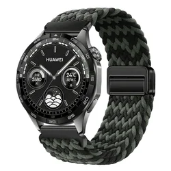 Magnetic Buckle Nylon Watch Band with Adjustable Strap for other 22mm (Black green)