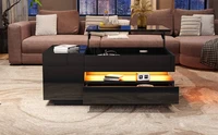 Table basse noire 95x50x40 cm avec plateau relevable, 1 tiroir, 1 armoire et éclairage LED – Table à thé brillante avec rangement dissimulé et semi-ouvert – Gain de place pour le salon – MDF robuste, montage facile – Moderne et fonctionnelle 5