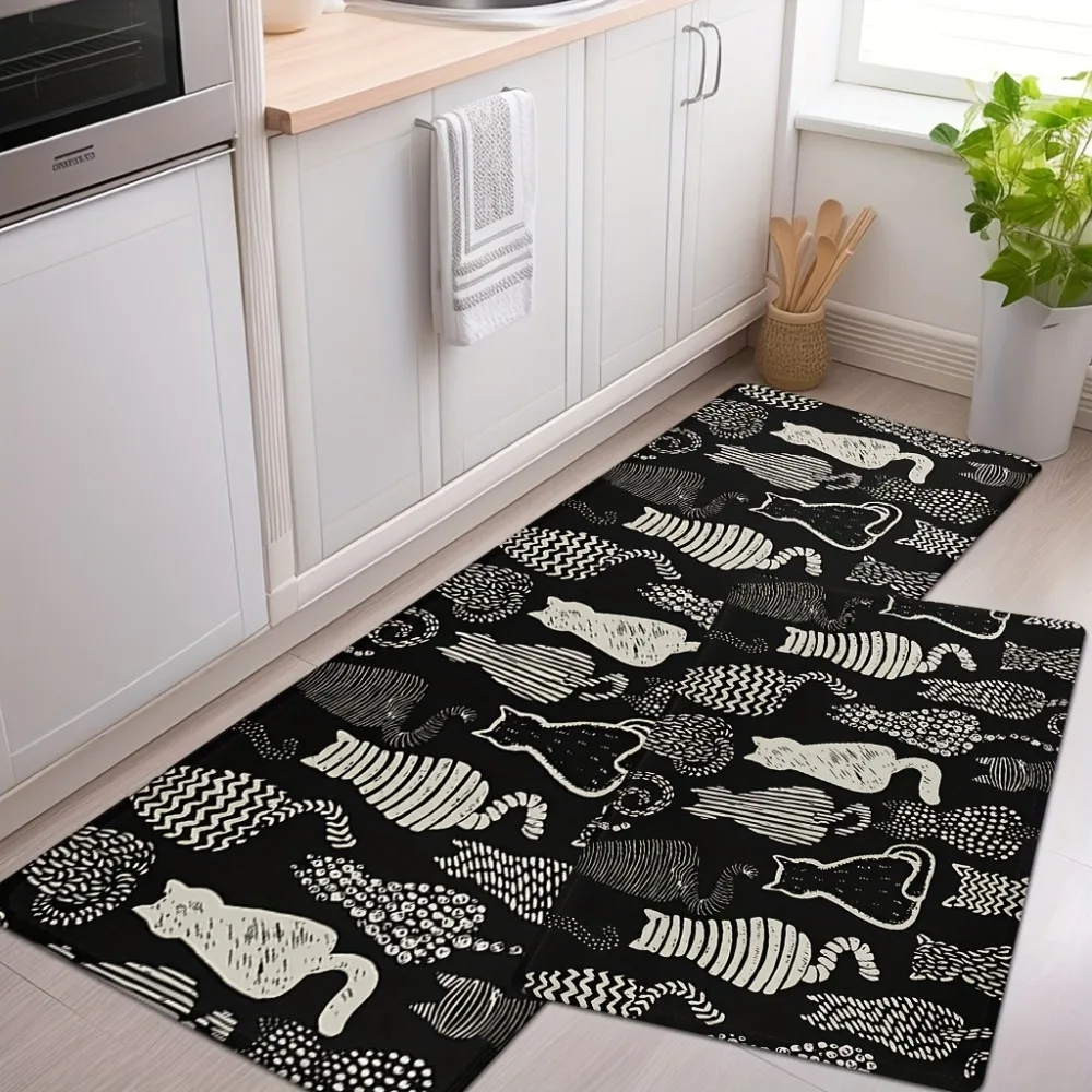 พรมลายการ์ตูนแมว พรมปูพื้นตกแต่งบ้าน กันลื่น สำหรับห้องครัว ทางเข้า ห้องนั่งเล่น ห้องนอน ตกแต่งห้องนั่งเล่น 1