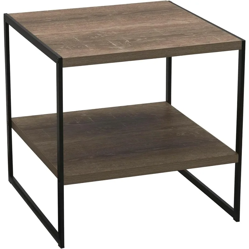 Square Wooden Side Table/End Table With Storage Shelf, Ashwood