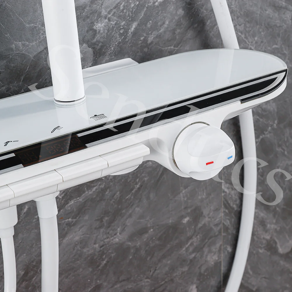 White Piano Thermostatic Shower System for Ambient Lighting Led Disgital Bathroom Shower Set Hot Cold Piano Bathroom Faucets 3