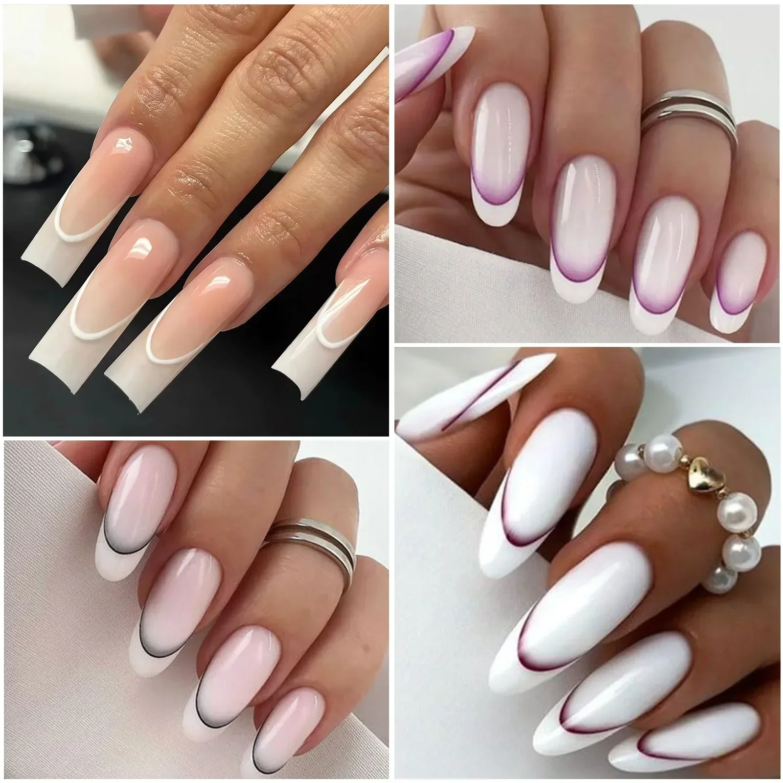 Nail Stickers Nail Art Tools Gradient Color Line Design French Manicure Self-adhesive Tips Guides 12Colors