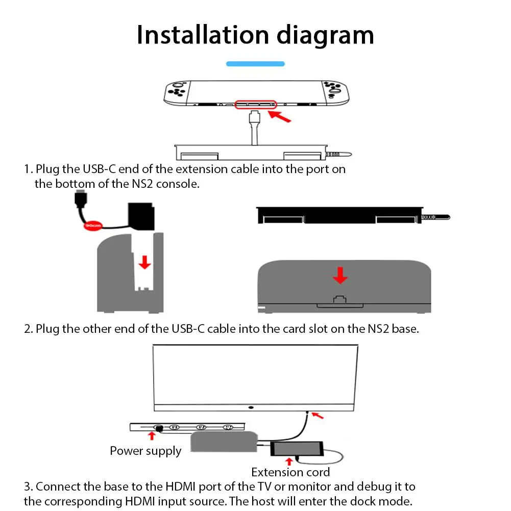   닌텐도 스위치 2 호스트 베이스 연장 케이블 2M 타입-C NS2 베이스 TV 어댑터 도크 프로젝션 닌텐도 2 액세서리