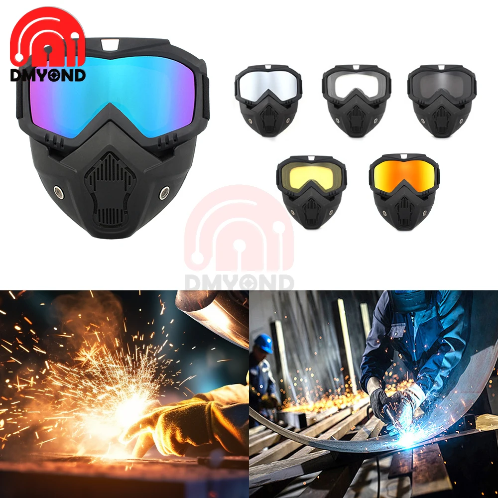 Welding Protective Mask  Removable Face Mask Half Mask Protective Goggles Windproof Anti Frog Lens with Detachable Face Mask