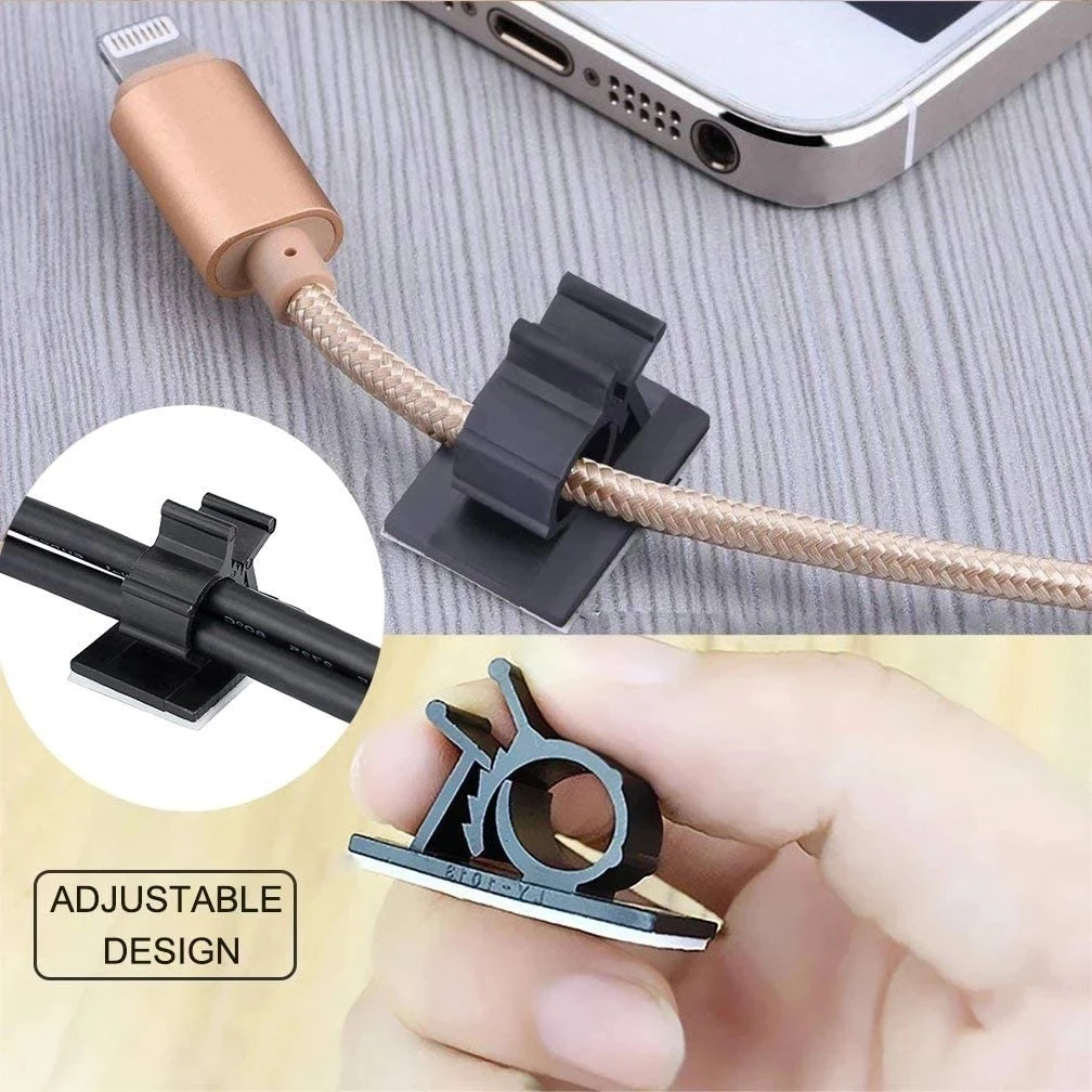 Self Adhesive Cable Organizer Clips Black White