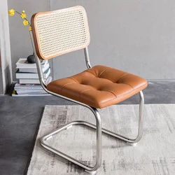 Sillas de comedor de mimbre para el hogar, muebles Retro nórdico con respaldo, reposabrazos de hierro forjado, de madera maciza, sillón