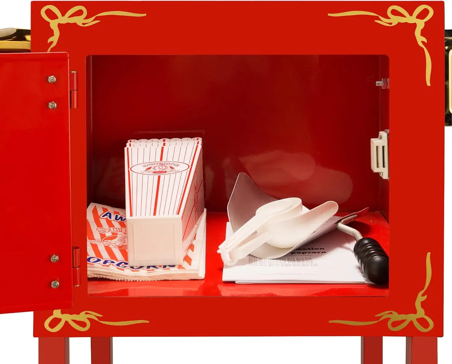 Popcorn Machine - 3-Gallon Antique Popper with Cart, 8oz Kettle, Old Maids Drawer, Warming Tray, and Scoop by Great 4