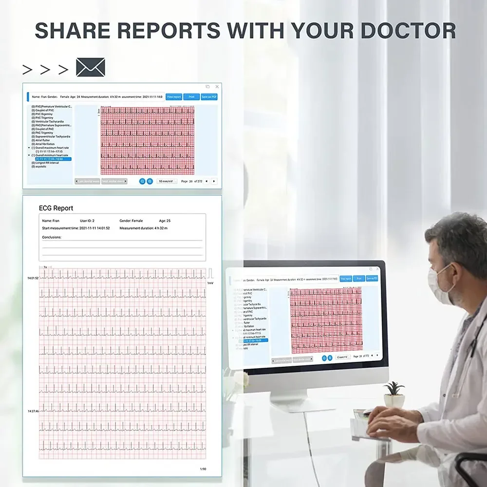 24 Hours Holter ECG,Wearable Bluetooth ECG, EKG,AI-ECG Analysis,Real-time Dynamic ECG Monito,Digital OLED Display