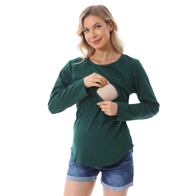 New Maternity Clothes Womens LongSleeve Crew Neck Solid Color Nursed Tops Casual T Shirt For Breastfeeding 3