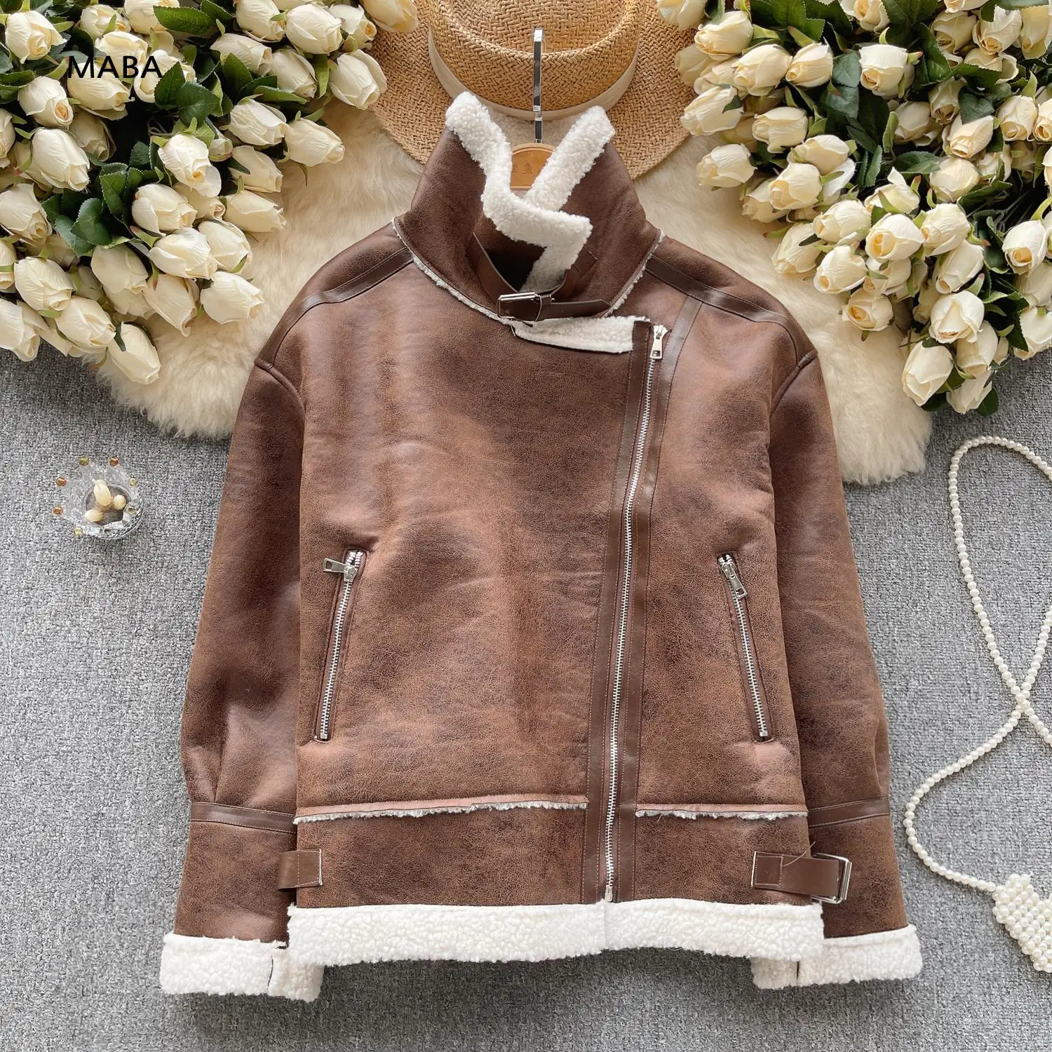 

2023 Winter New Suede Lamb Zipper Jacket Women Casual Korean Thick Warm Wool Coats Fashion Moto Biker Female Parkas Outerwear