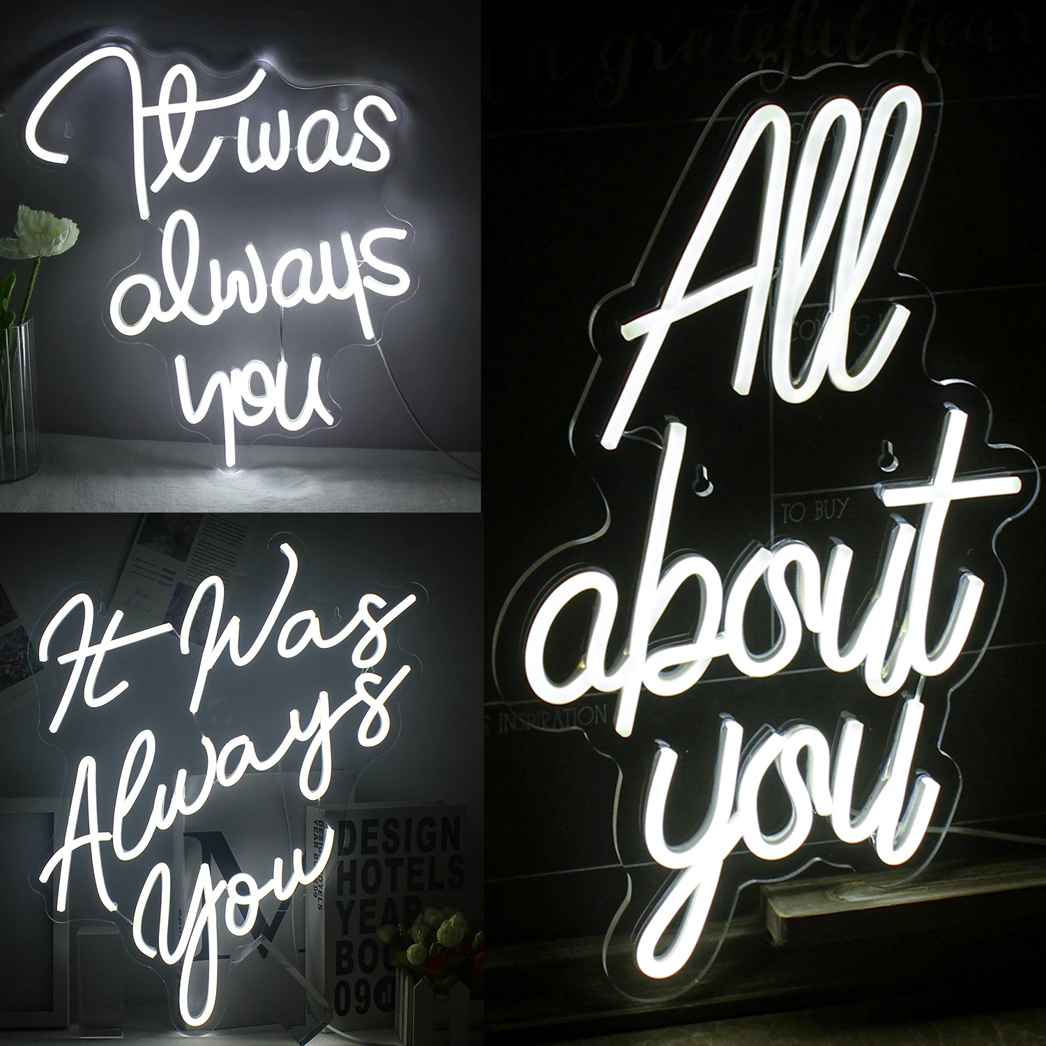 It Was Always You Neon Sign Led Light Bedroom Wall Wedding Scene Layout Valentine's Day Party Home Restaurant Decoration Lamp