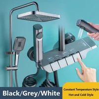Grey Shower System Set Bathroom Digital LED Rain Showers Faucet Brass Bath Thermostat Rainfall Shower 4 Way with Bidet Taps Sets 1
