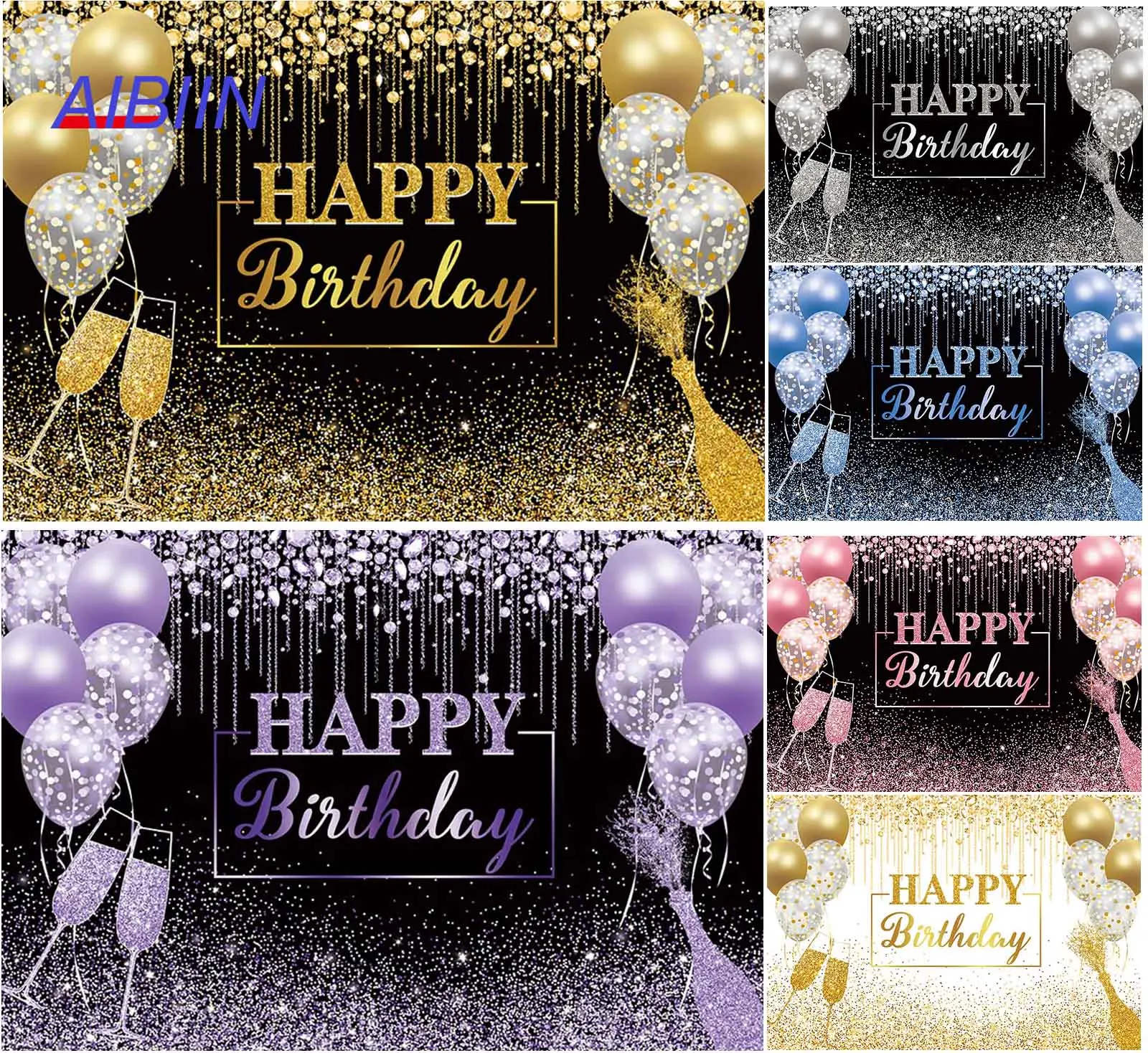 

AIBIIN Birthday Photography Background Glitter Shimmer Dots Champagne Happy Party Decor Backdrop Cloth Cake Table Banner