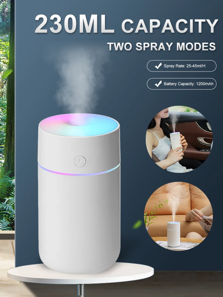 Portable Wireless Air Humidifier Diffuser USB Ultrasonic Humidifiers Home 1200mAh Battery Rechargeable humidificador Mist Maker