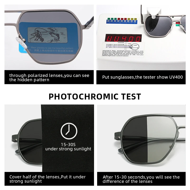 Chic Photochromic Metal Sunglasses - Fashionable Polarized Anti-Glare UV400 Shades