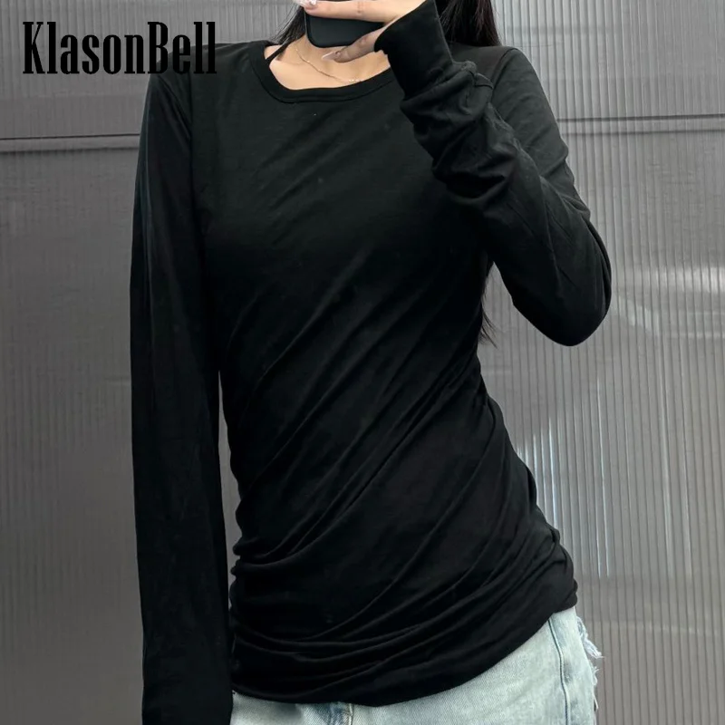 

12.14 KlasonBell Fashion Spring New Cotton Double-Sided Spliced Design Slim Long Sleeve Subcoating T-Shirt Women