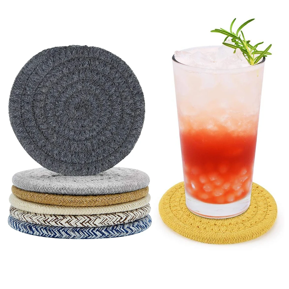 1PC Cotton Thread Cup Mat 12cm Round Coaster Knitting Table Mat Pot Holder Coffee Drink Tea Cup Woven Anti-Scalding Mat