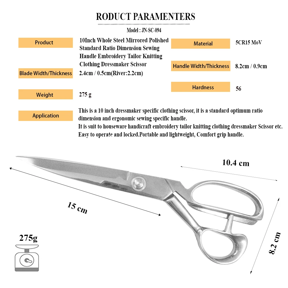 10Inch Mirrored Polished Standard Ratio Size Sewing Handle Embroidery Tailor Knitting Clothing Dressmaker Scissors sewing scissors tailor scissors sewing supplies