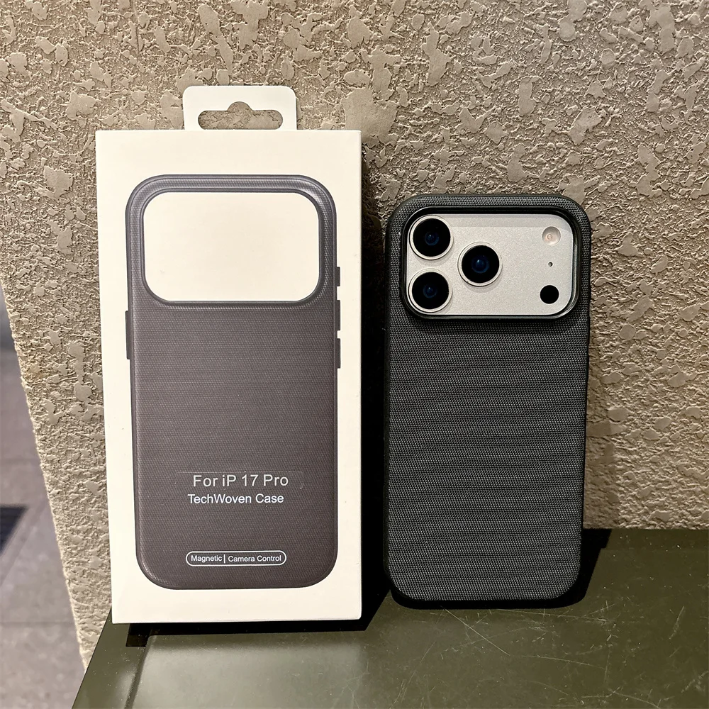 Deluxe Tech Fabric Magnetic Phone Case with Non-Slip Solid Color Back Cover and Gift Packaging Box