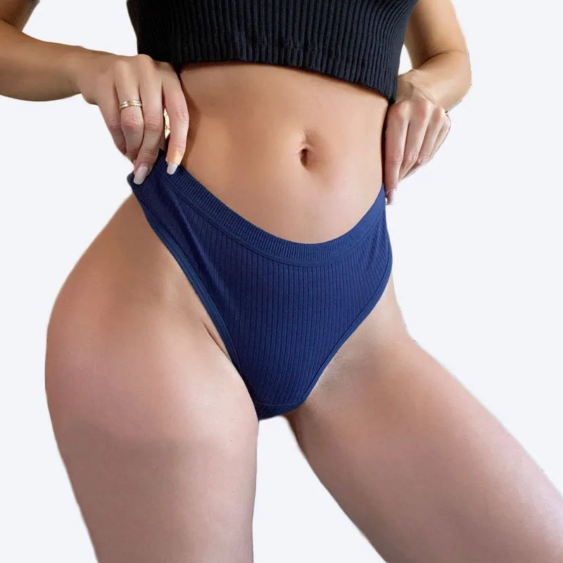 

Women's Ribbed Thongs Panties Seamless 6Color Low Waist Underpants High Elastic G String Female Lingerie Intimates Thong M-XXL