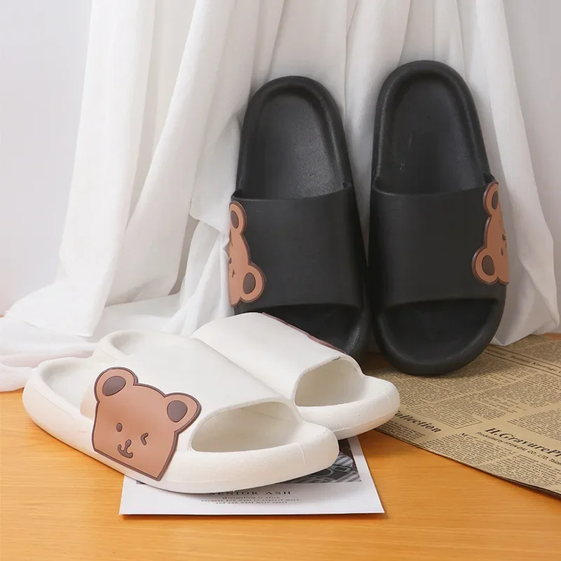 

Slippers Summer Womens Couple Sandals Beach Slides Cartoon Bear Flip Flops Men's Thick Sole Indoor Bathroom Anti-slip Shoes