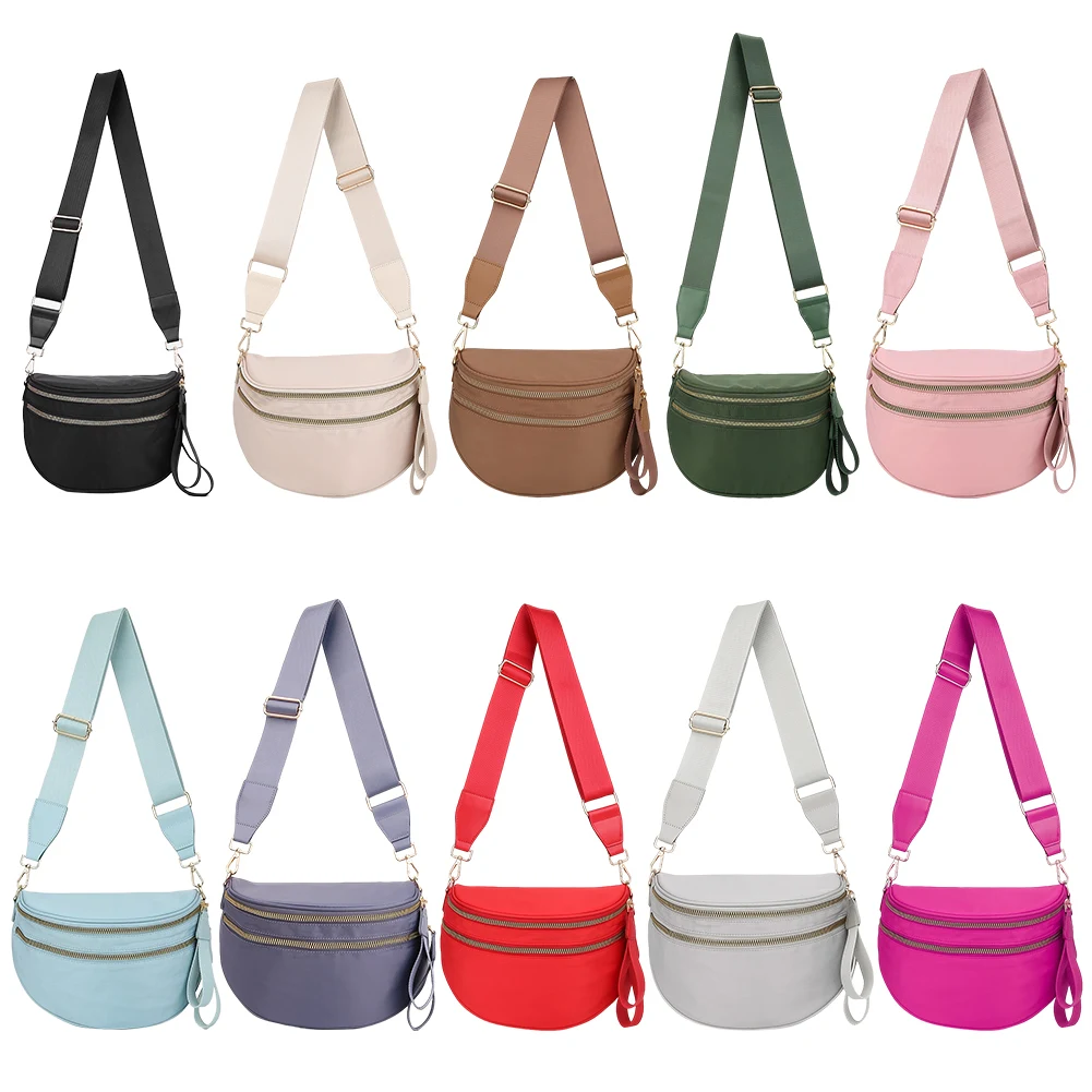 Nylon Crossbody Bag with Adjustable and Removable Strap Spacious Fanny Packs Solid Sling Bag for Women