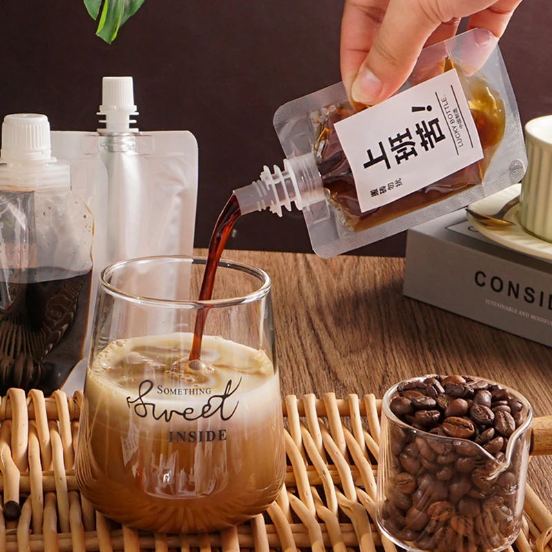 일회용 음료 파우치 흡입 깍지 백, 우유 차 음료 주스 백, 환경 보호 투명 액체 백, 10 개