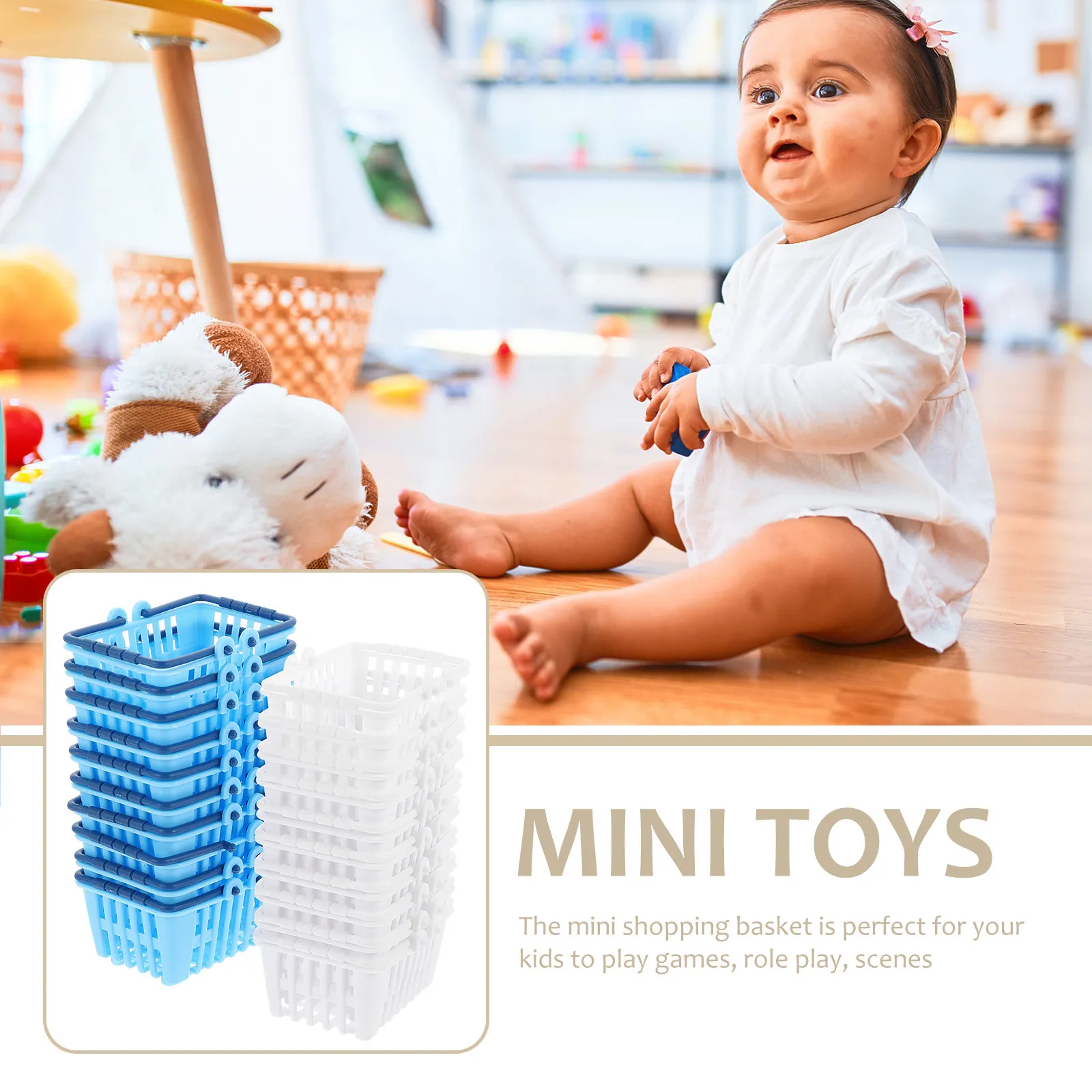 20Pcs 미니 쇼핑 바구니 안정적인 소형 저장 용기 데스크탑 장식 미니 슈퍼마켓 핸드 바구니 작은 바구니