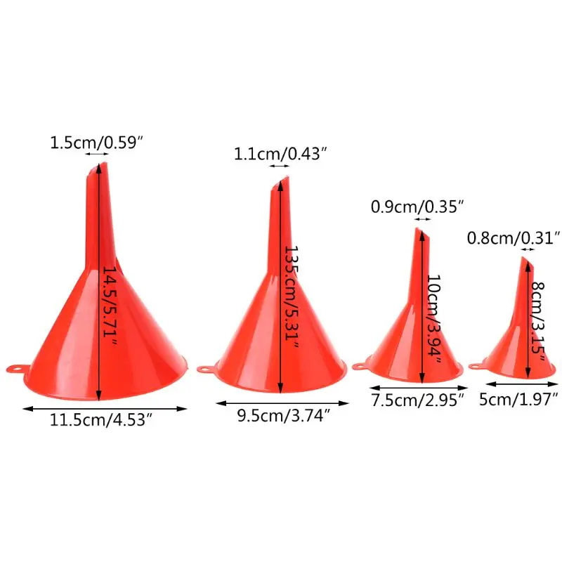 4Pcs Small Car Refueling Funnel Gasoline Engine Oil Additive Motorcycle Farm Machine Use Convenient Anti-leakage plastic filter funnel metal funnels