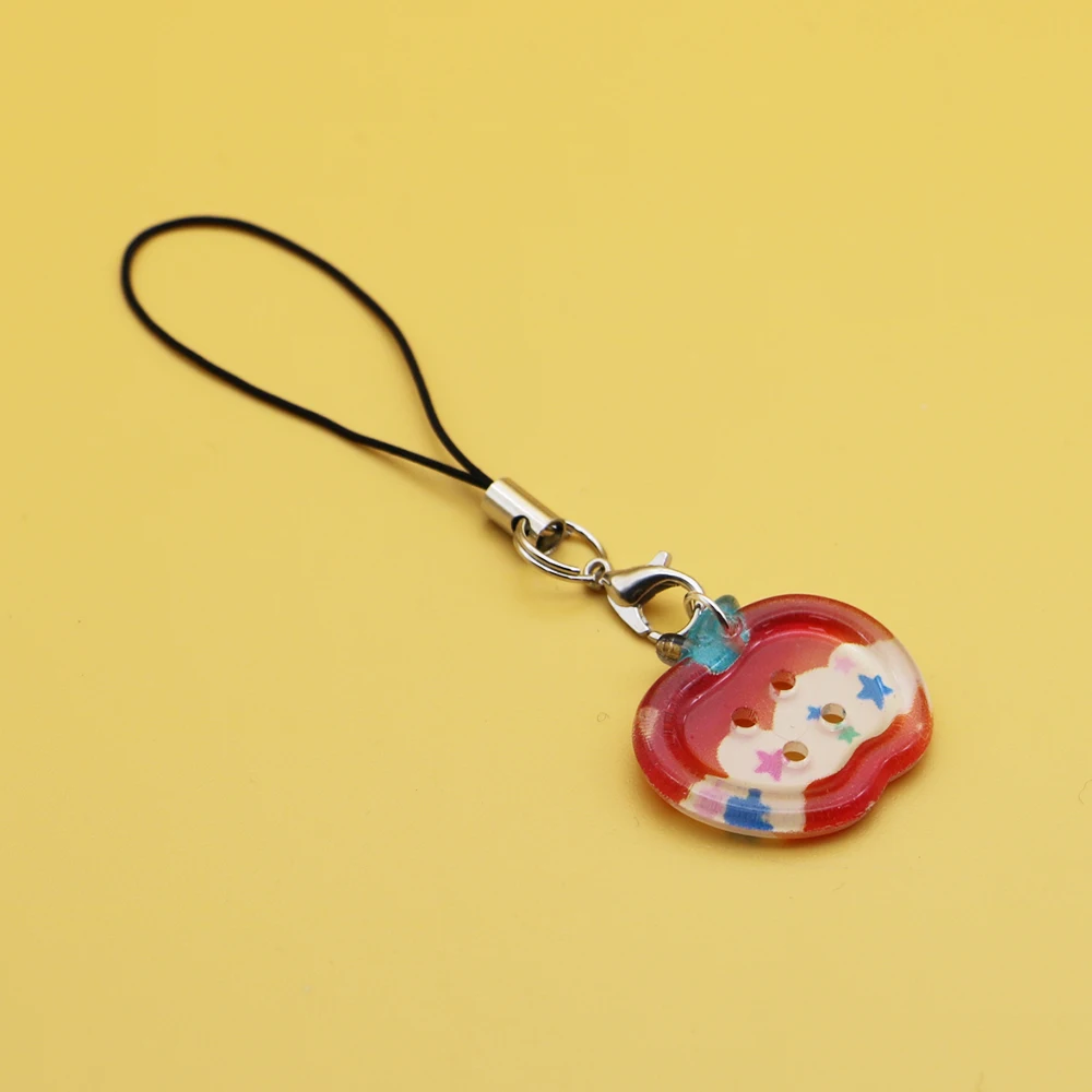 Unique INS Button Apple Keychain Pendants Transparent Printed Phone Charms Cute Bag Phone Case Lanyard Accessories for Gifts – Detail 1