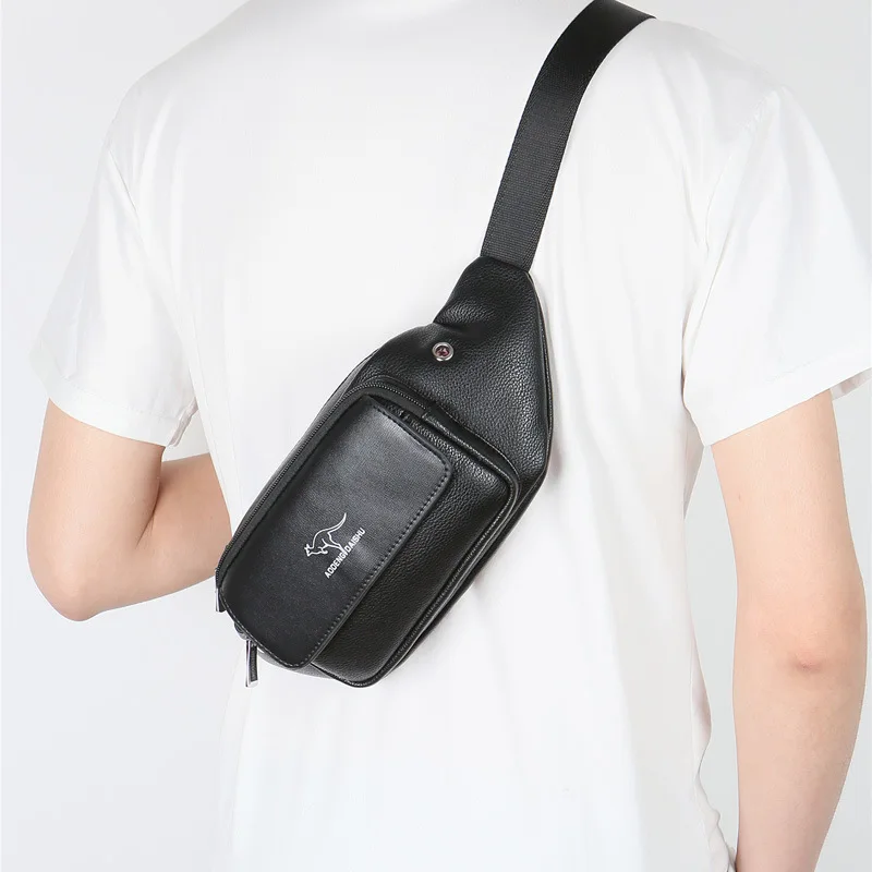 New Men's Chest Bag Simple Casual Fanny Pack with Earphone Hole Large Capacity Multi Layer Shoulder Bag for Outdoor Portability