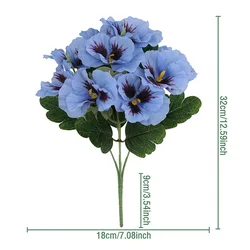 Vibrant Tricolor Violet Butterfly Pansy Artificial Flower Arrangement - 32cm Decorative Blooms for Home, Garden, and Events (Blue)
