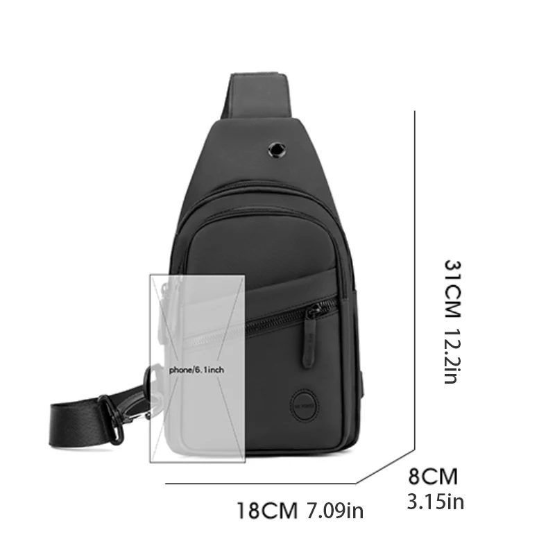Men's chest bag, crossbody bag with mobile phone pocket, adjustable shoulder strap, multiple pockets, suitable for sports and tr