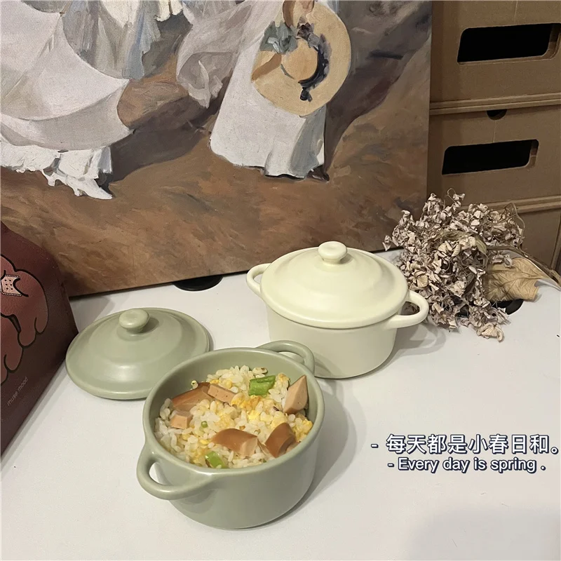 Ceramic Double Ear 220ml Covered Small Bowl - Versatile