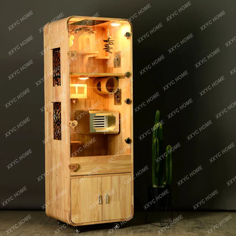 Chinchilla cabinet cage Solid wood oak pet villa cage, aluminum alloy ice nest cooling, cabinet cage