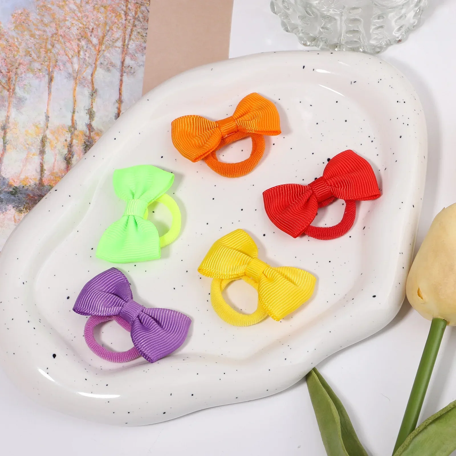 2Pcs/Set Wholesale 32Colors Mini Ribbon Bows HairBand Kids Girls Sweet Colorful Nylon Elastic Headband Headwear Hair Accessories 6