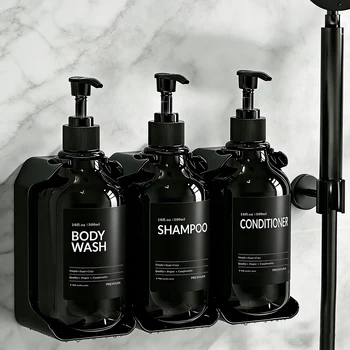 Alternative view of 2 or 3 Chamber Shampoo and Conditioner Dispenser Set - No Drill Minimalist Bathroom Organizer, 16oz Refillable Pump Bottles