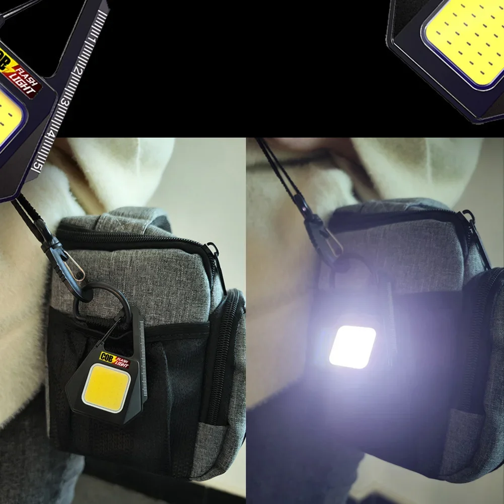 LED COB Keychain Light Multifunctional Camping Pocket Lamp 200mAh Super Bright Torch IPX4 Waterproof for Camping Fishing Walking
