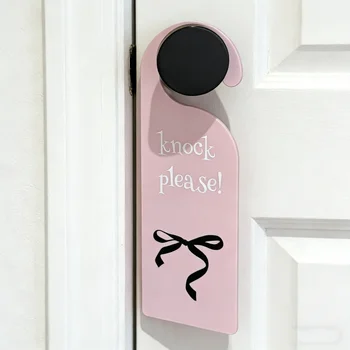 1pc Pink Bow Acrylic Hanging Sign with "Please Knock" Design,Durable Indoor/Outdoor Door Decor for Girls' Room, University Dorms 1