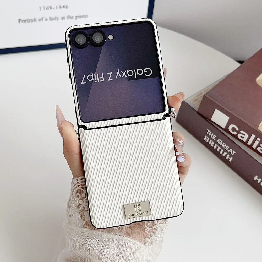 Solid Color Vertical Stripes Folding Phone Case with Side Buckle Protection