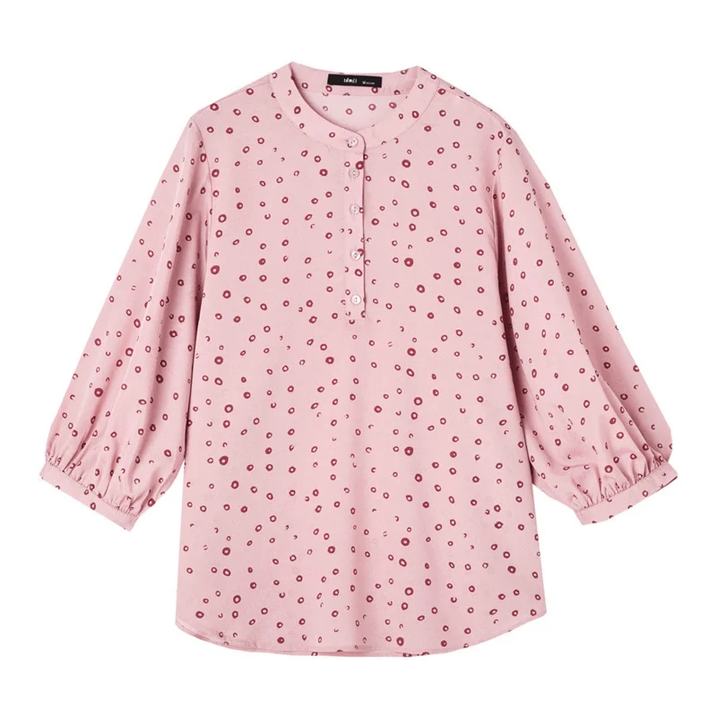 Blusas de mujer estilo primavera verano, blusas casuales para dama, media manga, cuello alto, estampado de lunares, blusas, blusas DF4474