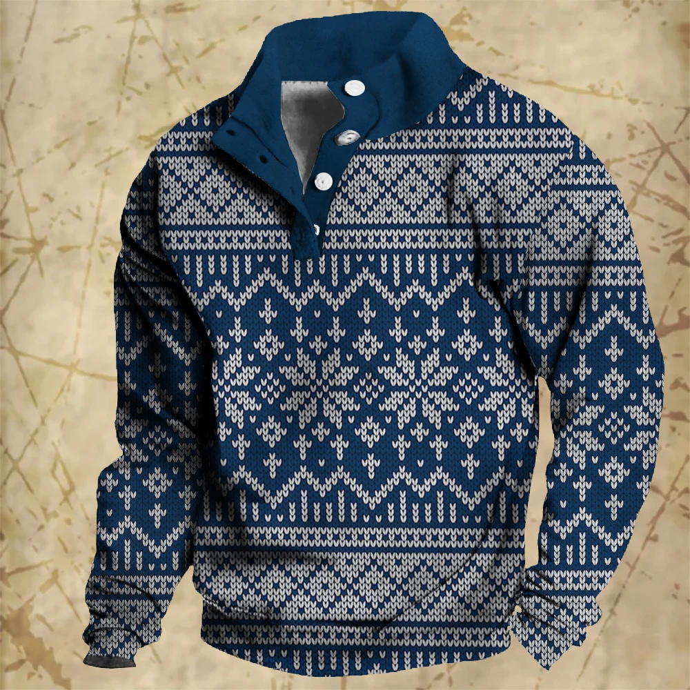 

Men's Button Sweatshirt 3d Vintage Print Long Sleeve Fashion Hoodie For Men's Oversized Clothing Autumn Winter Retro Pullover