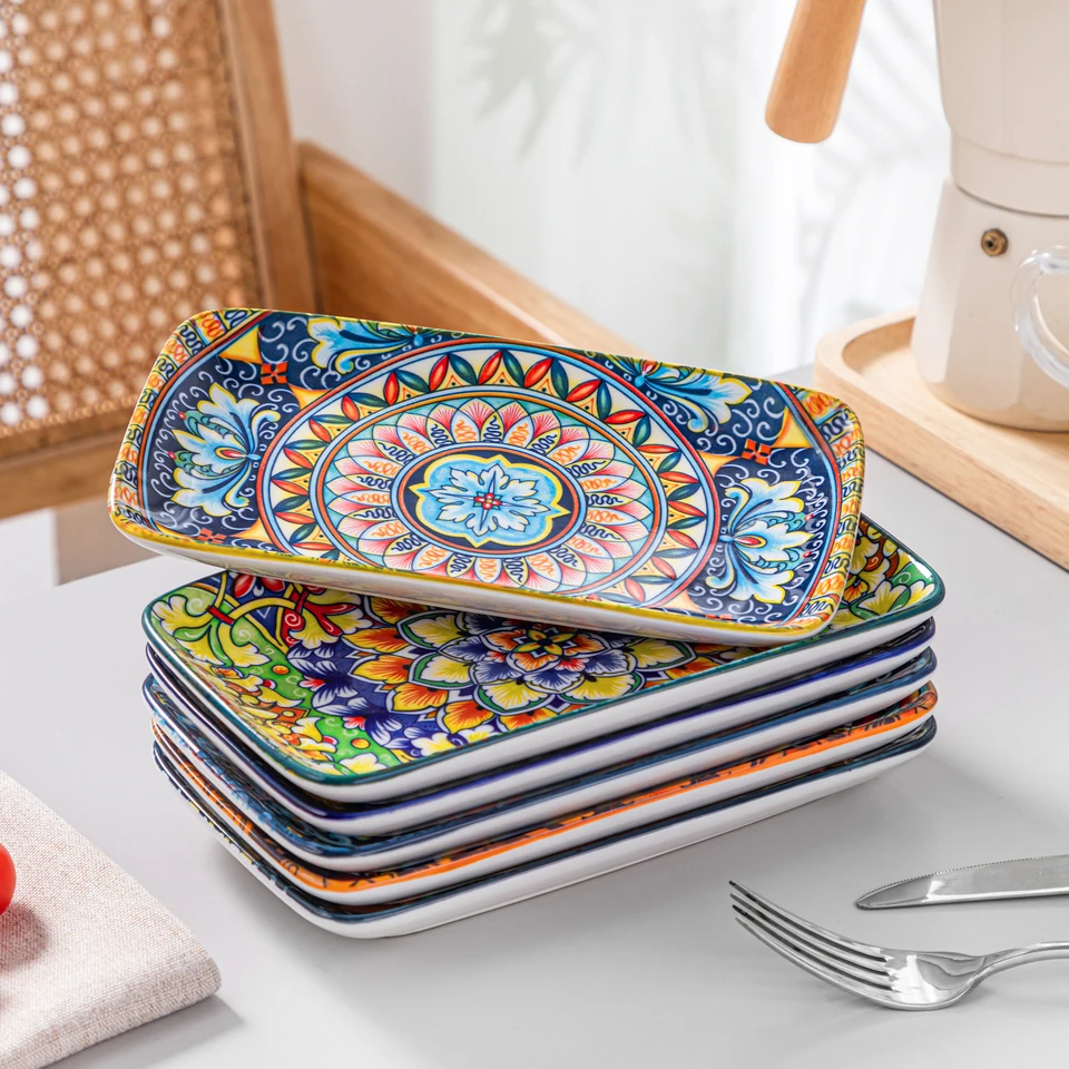 Bohemian Porcelain Rectangular Serving Plates Set