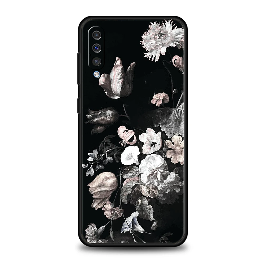 Black Silicone Floral Phone Case Cover - Elegant Design