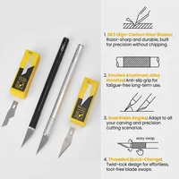 Aluminum Alloy Handle Carving Knife SK5 25° Blade with SK2 25° & 45° 0.5mm Blades for DIY Craft Art Cutting Engraving 3