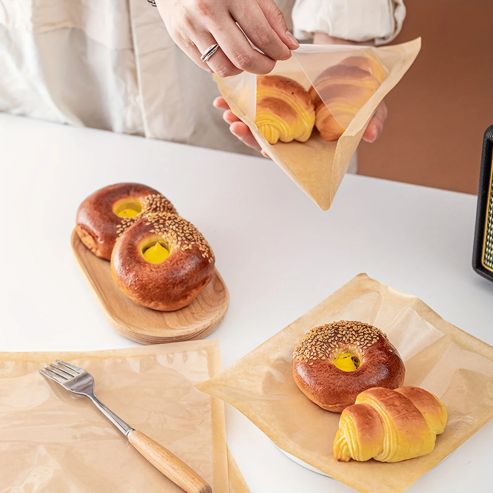 Custom Kraft Bakery Bags with Clear Window & Stickers – 7" Heat-Sealable Treat Pouches - SKU HSBB1521 - UGI Packaging