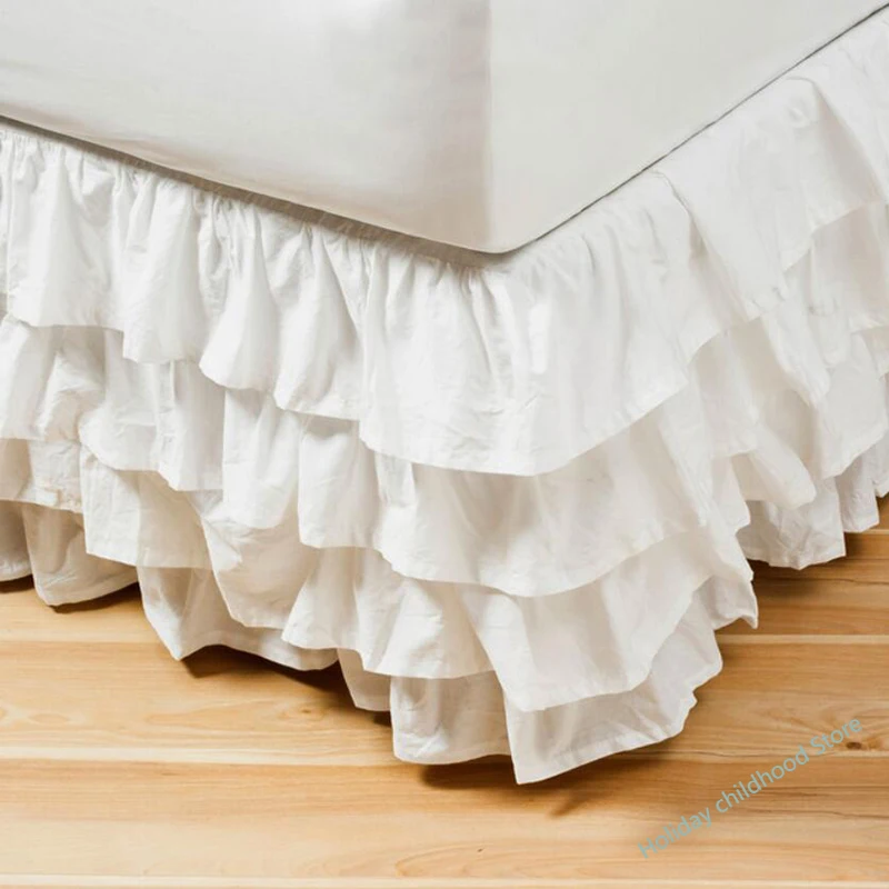 4 Layers Ruffled Bed Skirt Wrap Around Elastic Bed Skirt Bed Cover Without Surface Home Hotel Bed Skirt Twin /Full/ Queen/ King